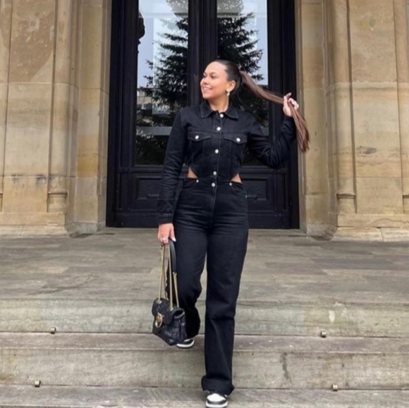 NWT * ZARA Jumpsuit Cut Out Denim Long Wide Leg - Picture 11 of 16